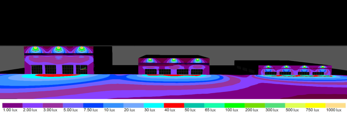 Escala de cores de projeto luminotécnico em galpão