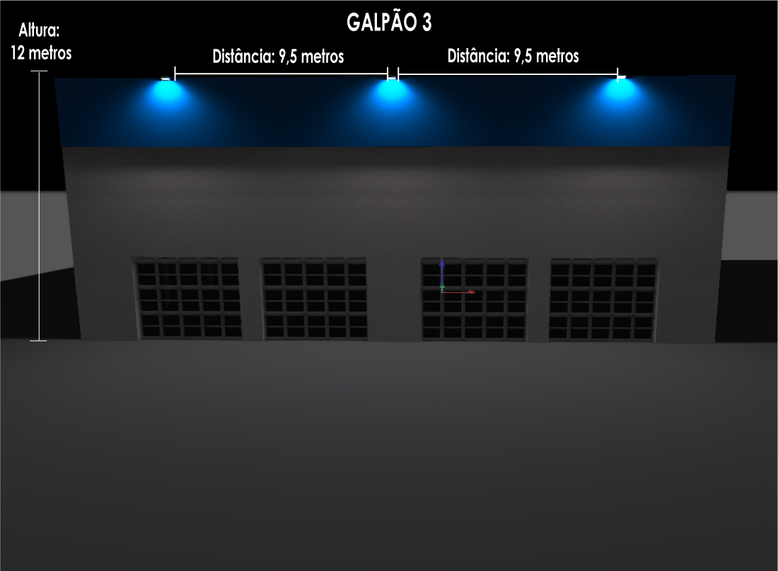 Refletor LED a 12 metros de altura em galpão