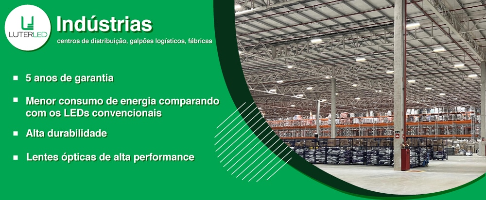 Iluminação Industrial em centros de distribuição, galpões logísticos e fábricas